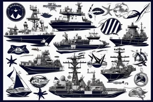 Navy ship out to sea, with big waves behind. tattoo idea