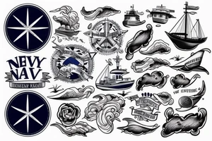 Navy ship out to sea, with big waves behind. tattoo idea