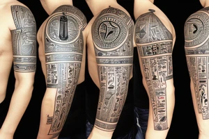 Egyptian tattoo sleeve with anbus the all seeing eye and hieroglyphs tattoo idea
