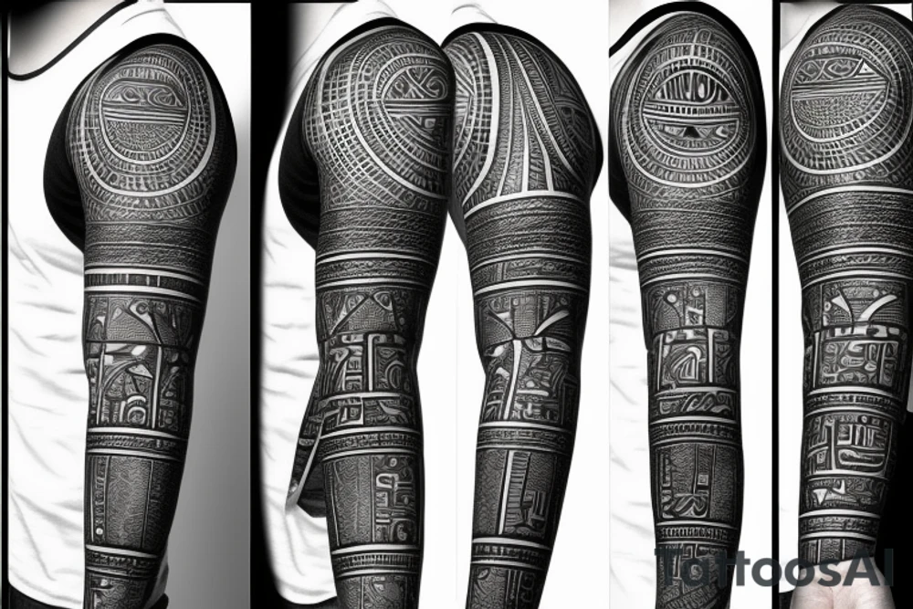 Egyptian tattoo sleeve with anbus the all seeing eye and hieroglyphs tattoo idea