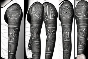 Egyptian tattoo sleeve with anbus the all seeing eye and hieroglyphs tattoo idea
