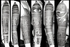 Egyptian tattoo sleeve with anbus the all seeing eye and hieroglyphs tattoo idea