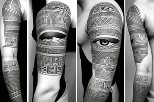 Egyptian tattoo sleeve with anbus the all seeing eye and hieroglyphs tattoo idea