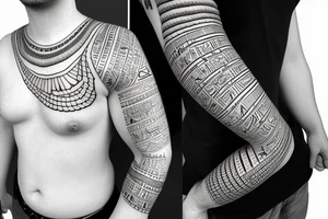 Egyptian tattoo sleeve with anbus the all seeing eye and hieroglyphs tattoo idea