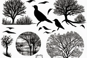 Sunset river trees birds tattoo idea