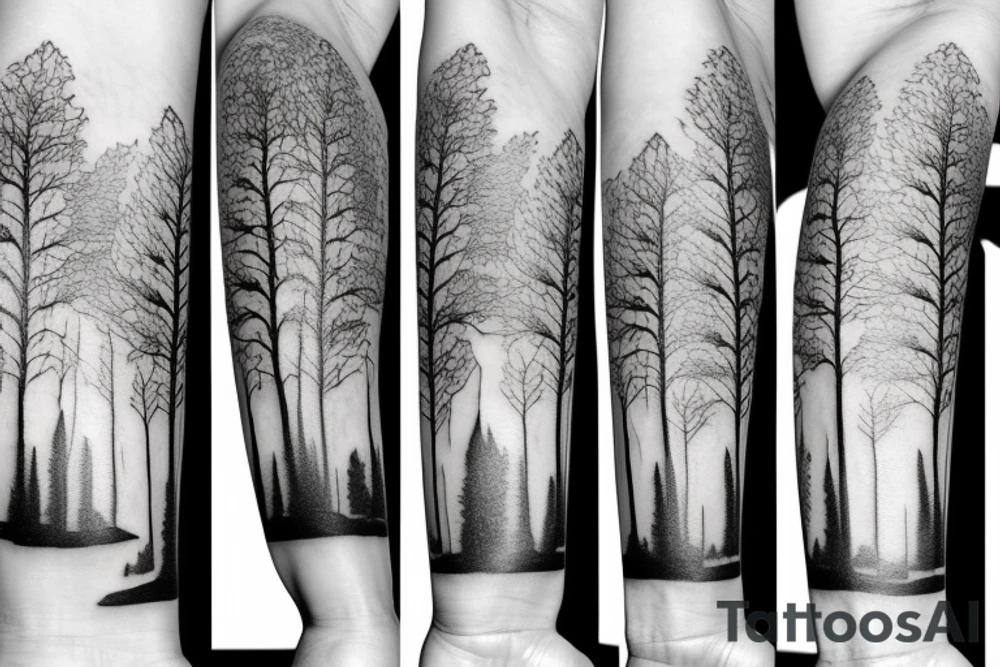 Sunset river trees birds tattoo idea