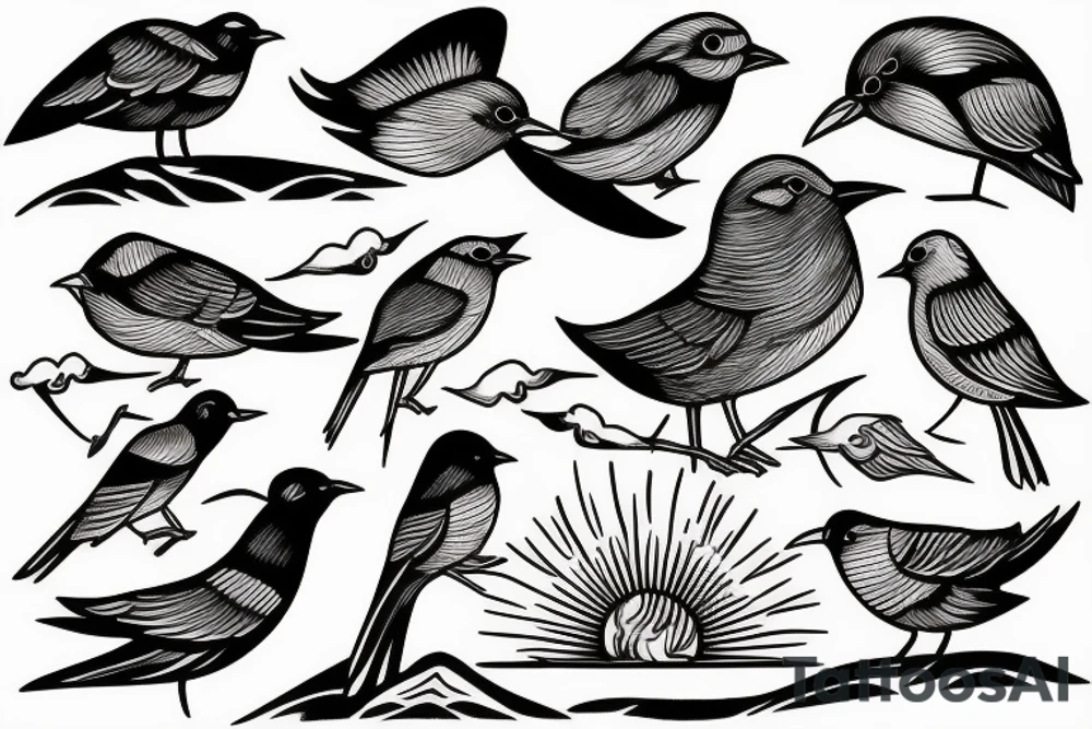 Sunset river birds tattoo idea