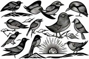 Sunset river birds tattoo idea