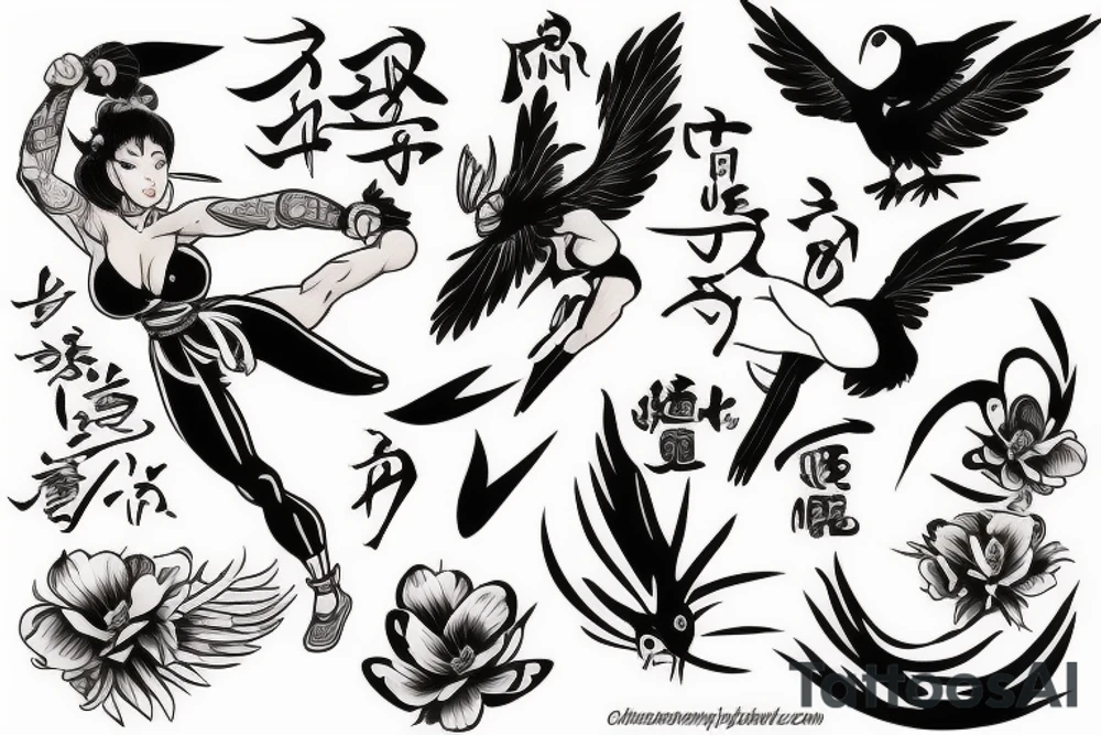 Chun li doing spinning bird kick tattoo idea
