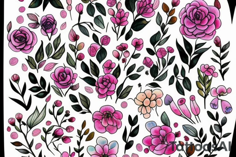 small, dainty flowers. not tacky, no outlines tattoo idea