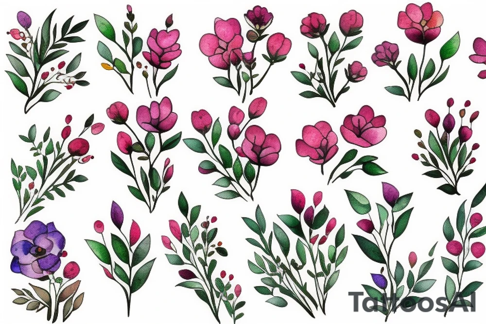 small, dainty flowers. not tacky, no outlines tattoo idea