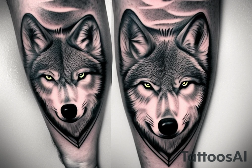 majestic wolf, with dark forrest in the background. dark colors, contrasting with a few bright neon ones tattoo idea