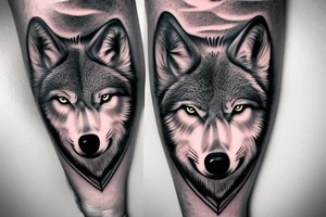 majestic wolf, with dark forrest in the background. dark colors, contrasting with a few bright neon ones tattoo idea