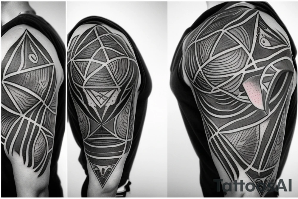 Halstatto, in the middle a realistic eye in a triangle surrounded by wings, a line down towards the chest and the word chaos above the tattoo tattoo idea