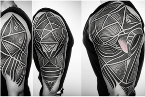 Halstatto, in the middle a realistic eye in a triangle surrounded by wings, a line down towards the chest and the word chaos above the tattoo tattoo idea