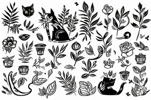 Cat playing with a plant tattoo idea