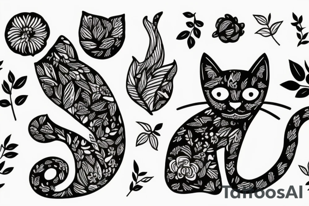 Cat playing with a plant tattoo idea
