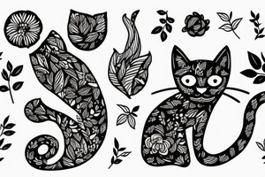 Cat playing with a plant tattoo idea