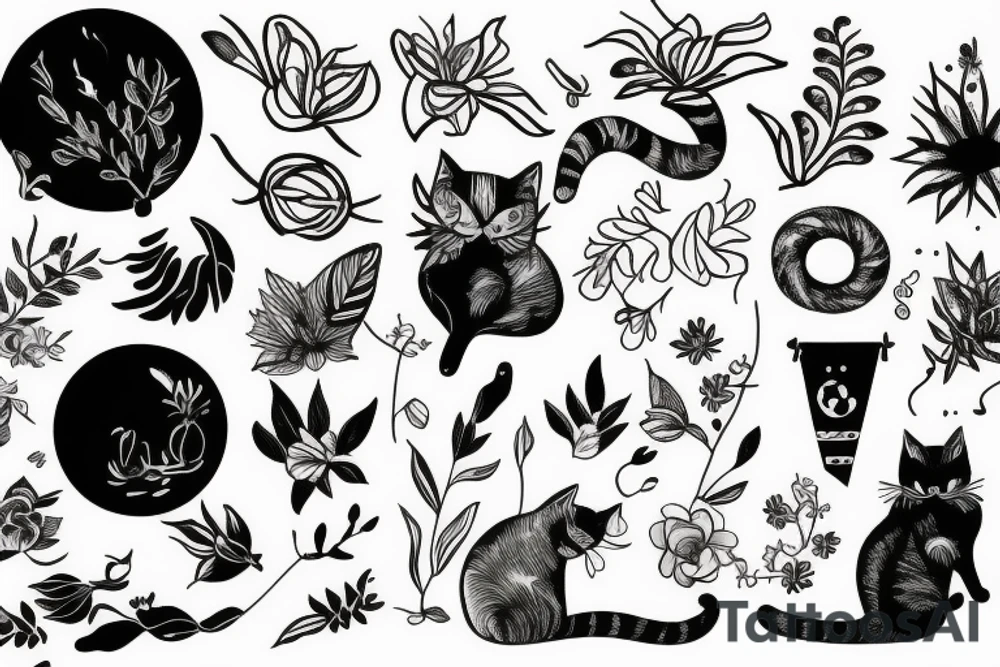 Cat playing with a plant tattoo idea