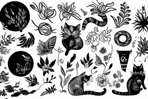 Cat playing with a plant tattoo idea