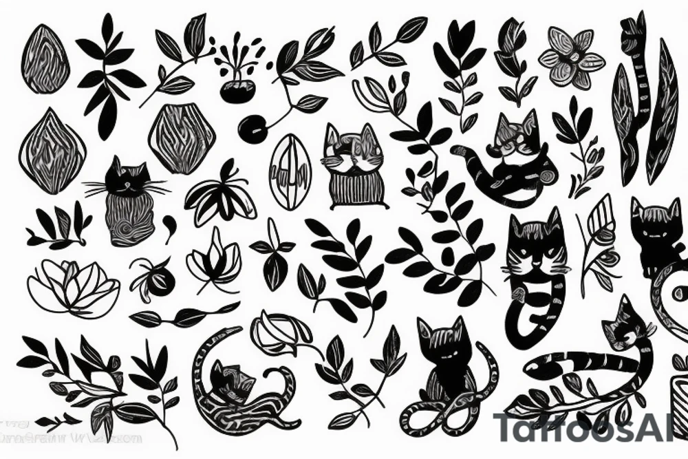Cat playing with a plant tattoo idea