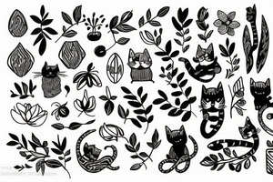 Cat playing with a plant tattoo idea