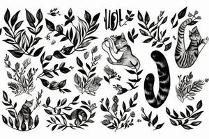 Cute Cat playing with a plant tattoo idea