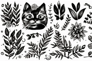 Cute Cat playing with a plant tattoo idea