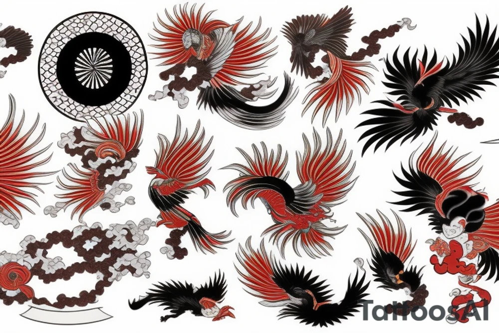 Phoenix in the ukiyo-e style irezumi tattoo idea