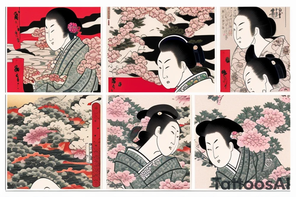 Flower in the ukiyo-e style irezumi tattoo idea