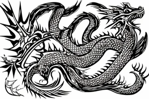 Dragon with flames with heart of spikes tattoo idea