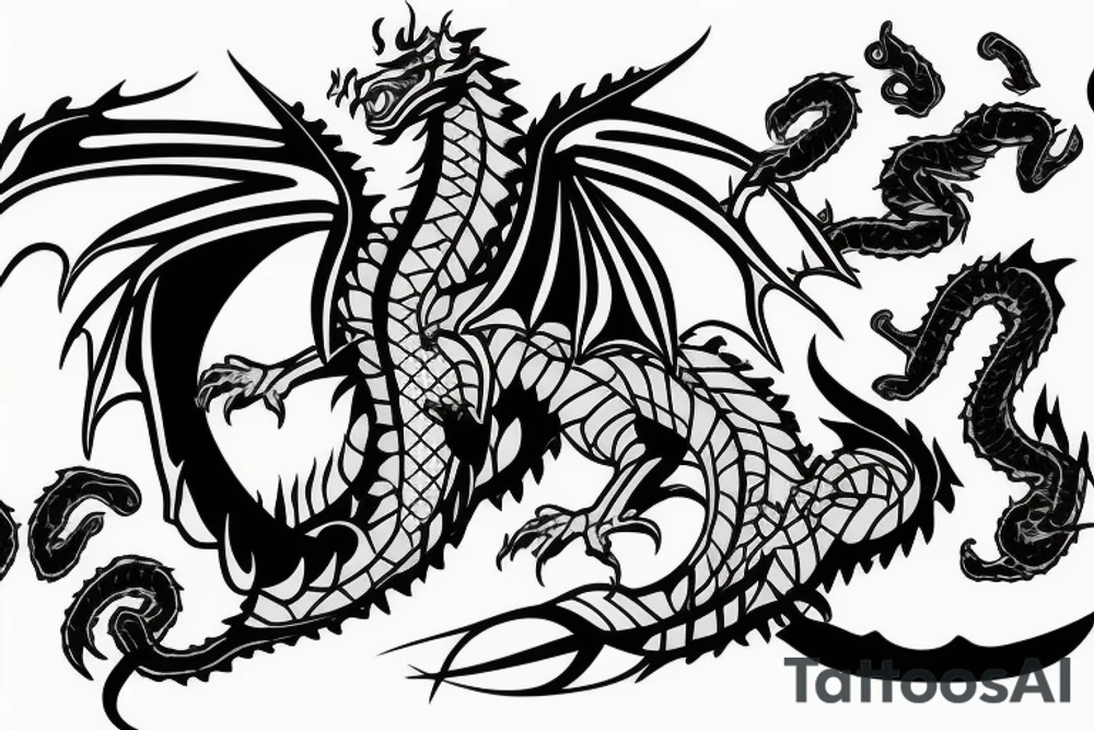 Dragon with flames with heart of spikes tattoo idea