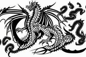 Dragon with flames with heart of spikes tattoo idea