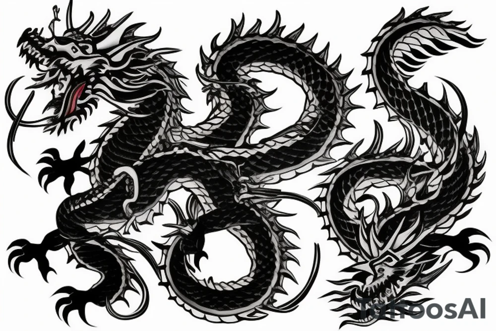 samurai at the bottom and dragon on the top tattoo idea