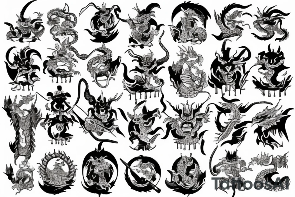 samurai at the bottom and dragon on the top tattoo idea