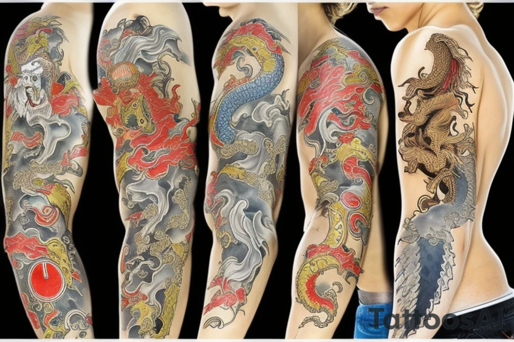 samurai at the bottom and dragon on the top tattoo idea