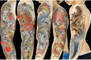 samurai at the bottom and dragon on the top tattoo idea