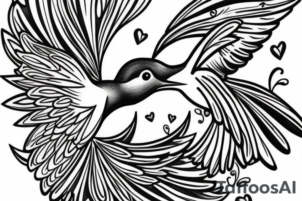 Hummingbird with 3 hearts tattoo idea