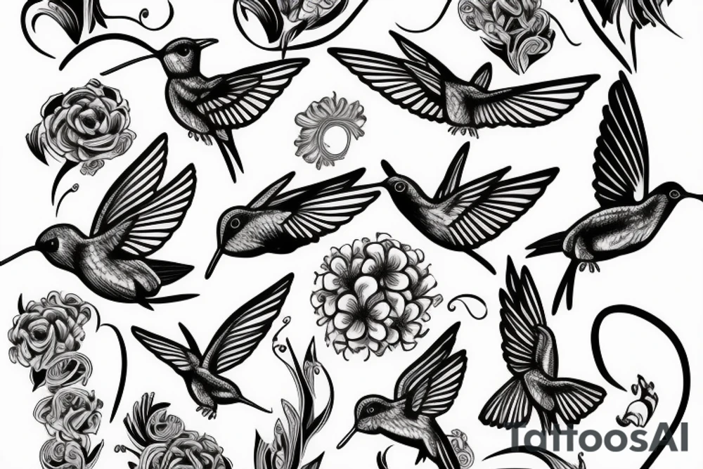 Hummingbird with 3 hearts tattoo idea