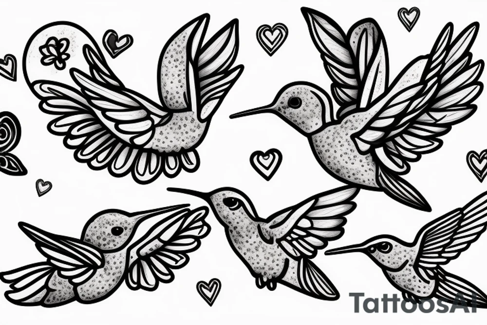 Hummingbird with 3 hearts tattoo idea