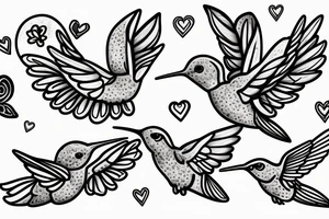 Hummingbird with 3 hearts tattoo idea