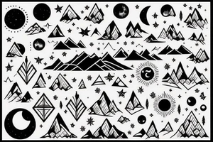Mountain, moon, stars human tattoo idea