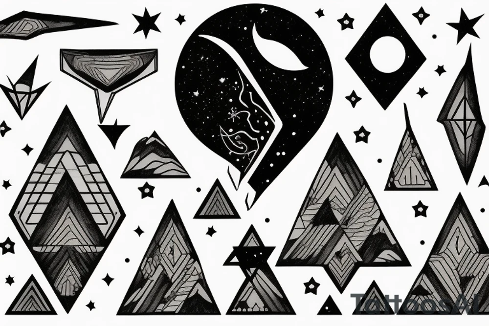 Mountain, moon, stars human tattoo idea