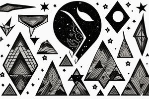 Mountain, moon, stars human tattoo idea