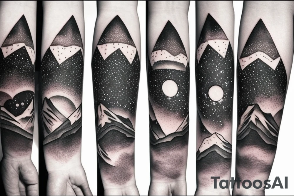 Mountain and moon with the stars on arm tattoo idea