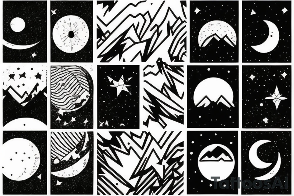 Mountain and moon with the stars on arm tattoo idea