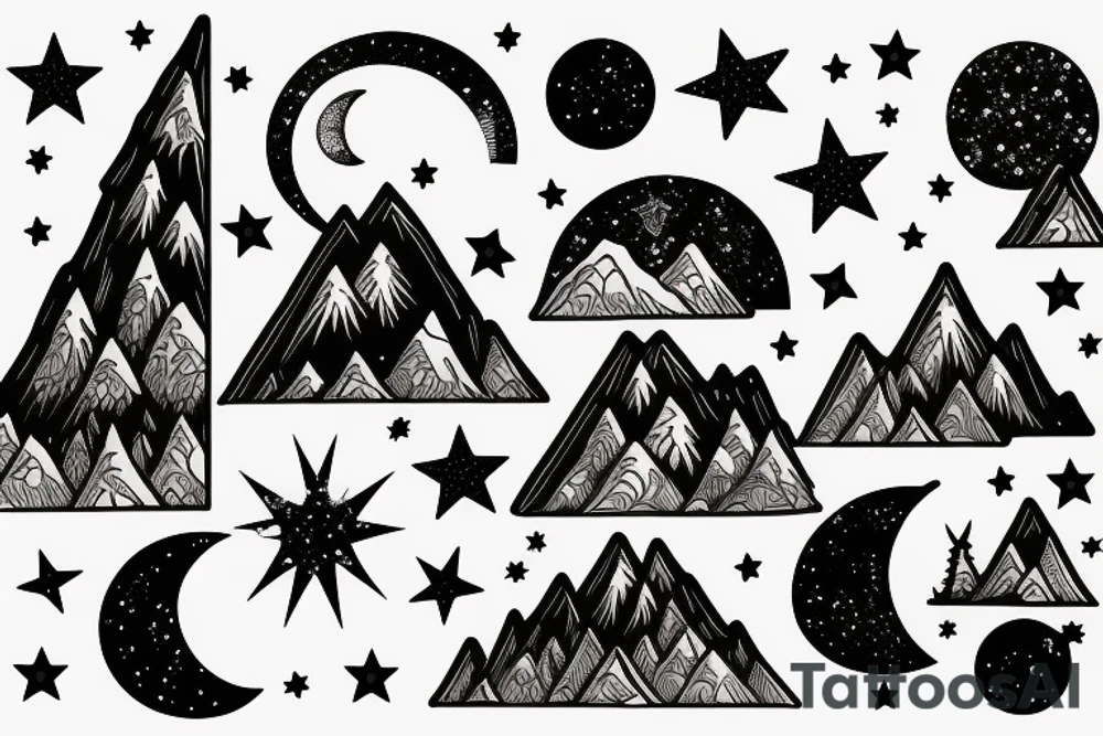 Mountain and moon with the stars on arm tattoo idea