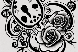 Sea turtle with scull and rose flower. tattoo idea