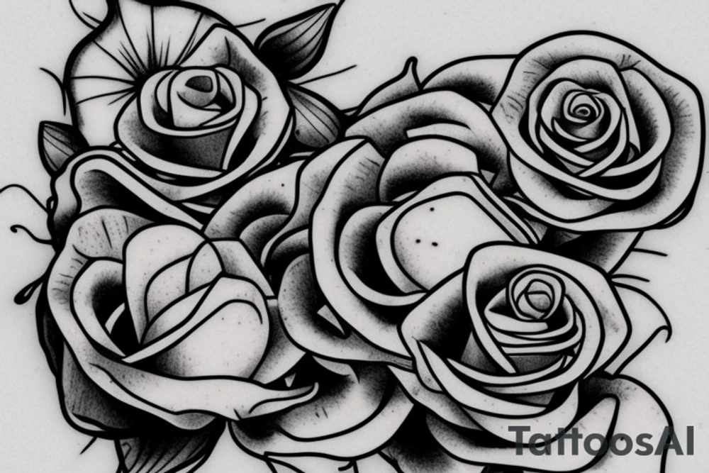 Sea turtle with scull and rose flower. tattoo idea