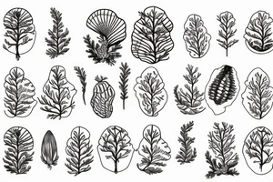 pine tree
seashell 
carrot tattoo idea